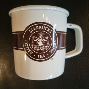 Starbucks White Enamel Mermaid Logo Mug 14oz GUC Camping Retro Cute!